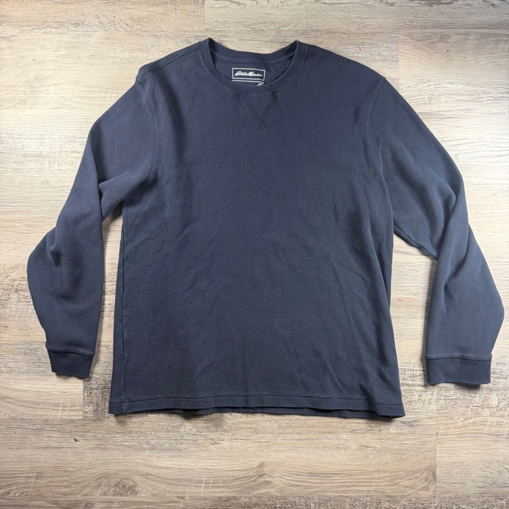Eddie Bauer Mens XL Waffle Knit Thermal Shirt Navy Blue Outdoor baselayer